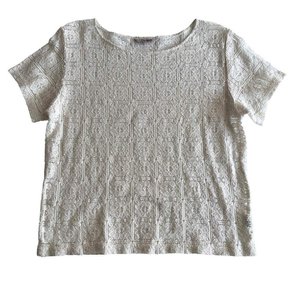 Tucker 100% Cotton Tatted Lace Romantic Cream Scoopneck Pullover T Shirt‎ Top M